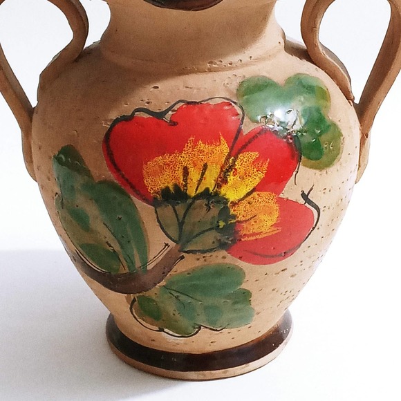 Vintage Pottery Glaze Vase Birds Floral Hand Painted Flowers (shelf) - Picture 3 of 7